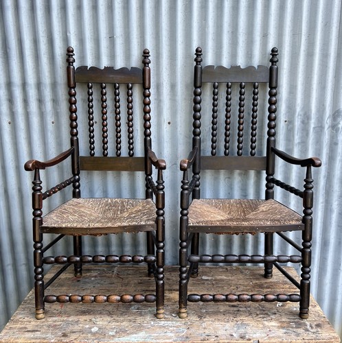 Pair antique bobbin turned - antique,